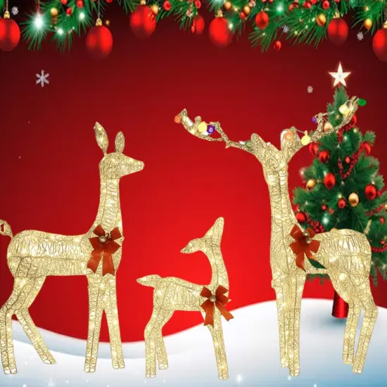 Seasonal Lighted Reindeer Family with Shimmering Iridescent Finish 52"+46"+29" {4}
