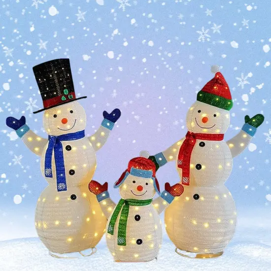 Joyful Lighted Snowman Family Set with Plush Lanterns for Holiday Decor 62" & 60" & 35"H {3}