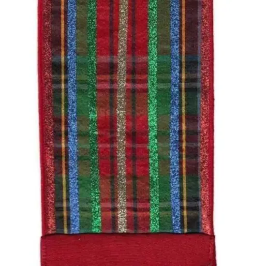 4" Dupion Traditional Plaid Glitter Ribbon: Red, Green & Blue (5 Yards) {3}