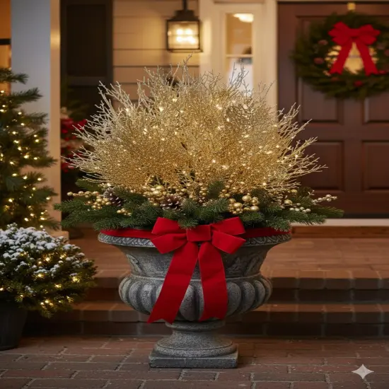 25-Inch Gold Glitter Mesh Leaf, 12 Pieces Christmas Accent, Perfect for Trees, Wreaths, Garland Displays {4}