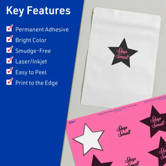 Avery Bright Pink Paper Labels, 2-1/4" x 2-3/8" Star {2}