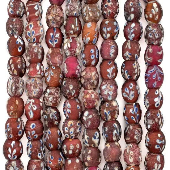 The Bead Chest Antique Venetian Flower White Heart Beads 11mm Ethiopia African Red Round Glass Large Hole 25 Inch Strand Handmade {4}