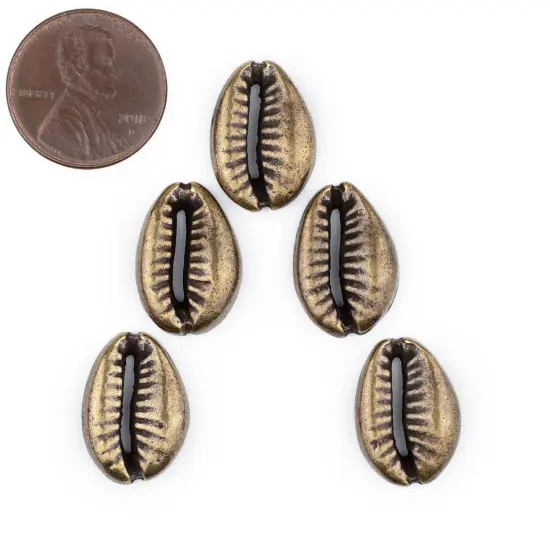 The Bead Chest Antiqued Brass Cowrie Shells (Set of 5): Metal Beads for DIY Crafts & Jewelry-Making Inspired by African Sea Shells {2}