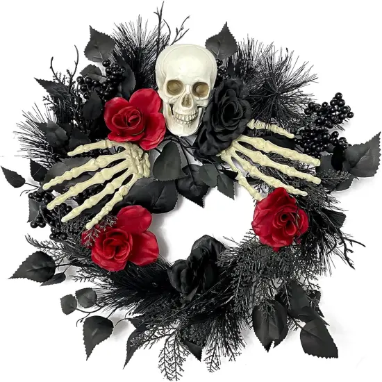 Halloween Skull Wreath with Hands 16 Inch {1}