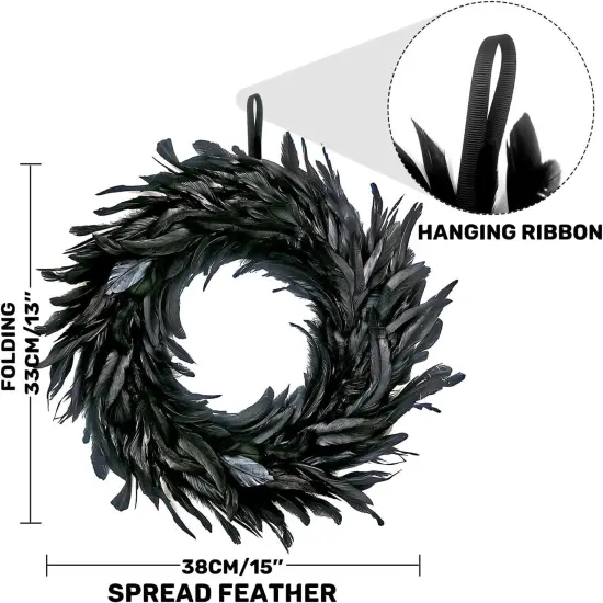 Halloween Black Feather Wreath - 14.9'' {2}