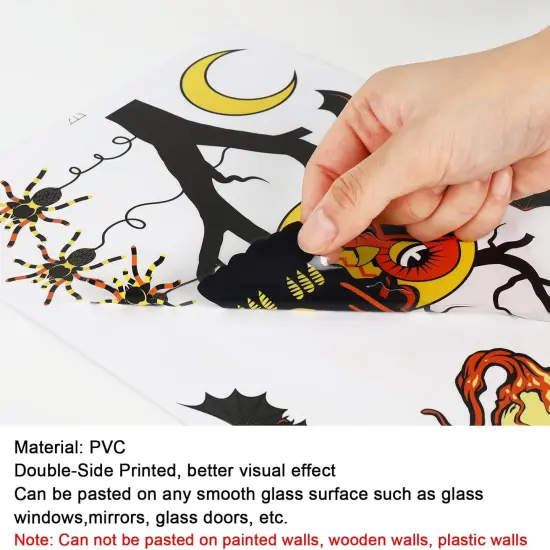 9 Sheet Halloween Window Clings Witch Black Cat Pumpkin Ghost Skull {5}