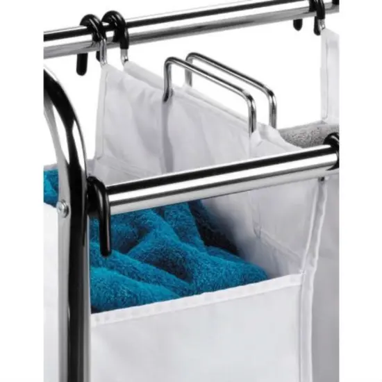 Metal Laundry Sorter Cart with 3 Poly-Cotton Bins and Lockable Casters {2}