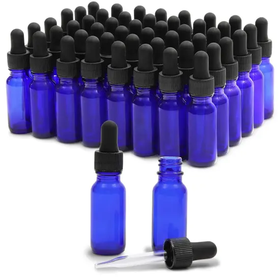 48 Count 1 oz Blue Glass Dropper Bottles and 6 Funnels (30 ml, 54 Pieces) {1}