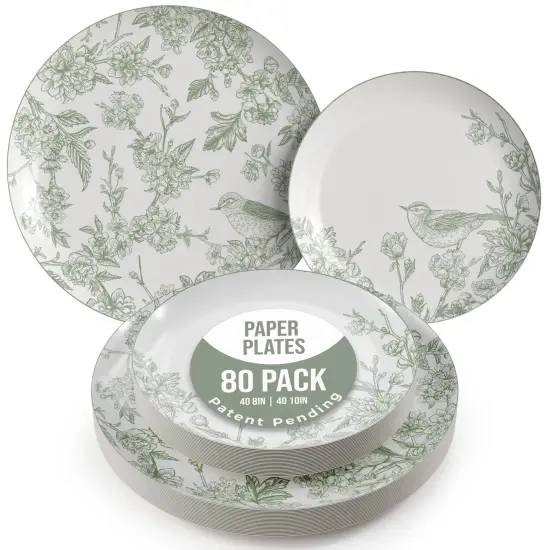 Earthtrends Heavy Duty Paper Plates for parties &ndash; Includes 8-Inch Paper Dessert Plates and 10-Inch Paper Dinner Plates &ndash; Disposable Floral Paper Plates for Parties, Weddings, Events, BBQs, Birthdays, Catering, Holidays &ndash; Elegant Tableware Set Yaffa 80 {1}