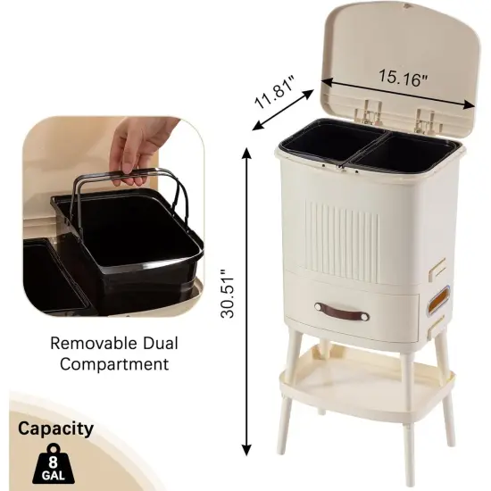 Cream Polypropylene Trash Can Dual-Compartment Storage Bin with Drawer and Tissue Holders {2}