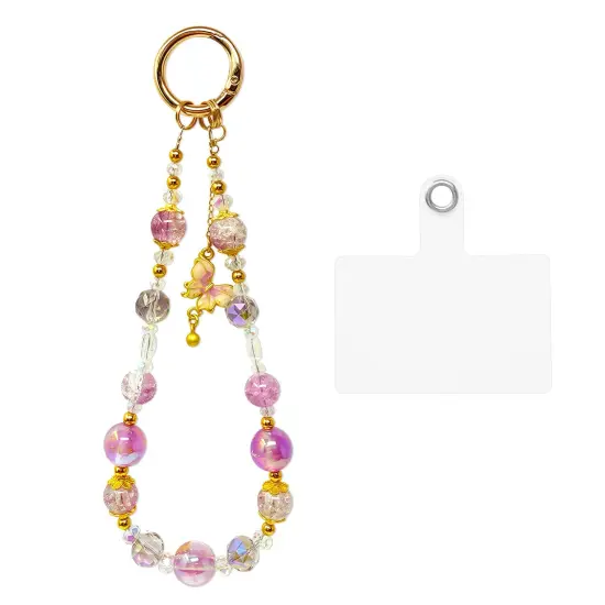 Wrapables Sparkling Beaded Cell Phone Wrist Strap, Keychain, Bag Charm with Lanyard Tether Tab, Purple Butterfly {1}