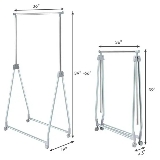 Folding Extendable Metal Garment Rack Clothes Hanging Rod with Lockable Wheels {2}