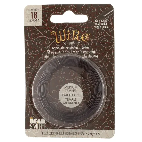 The Beadsmith Half-Round Craft Wire - Wire Elements - Medium Temper - 18 Gauge, 7 Yard Coil - Black Color - Beading Wire Used for Jewelry Making, Wire Wrapping, and Other DIY Arts & Crafts {6}