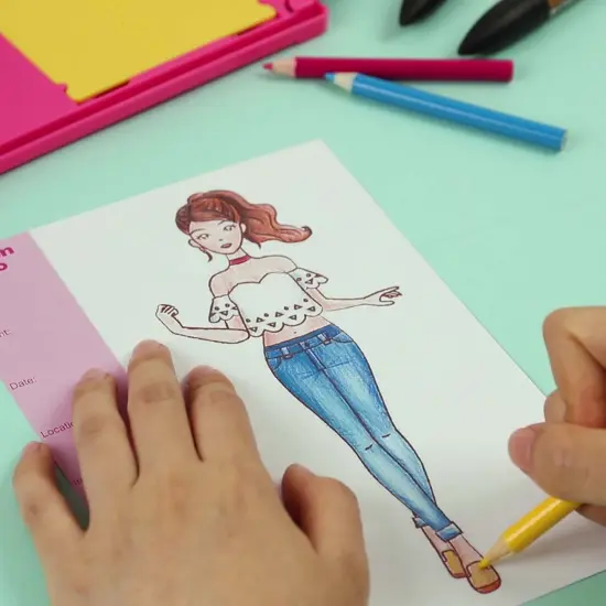 4M: KidzMaker: My Design Portfolio Fashion Studio - Design & Draw Outfits, Mix & Max Pattern Rubbing Plates, Travel Case, Arts & Craft Set, Kids 5+ {7}