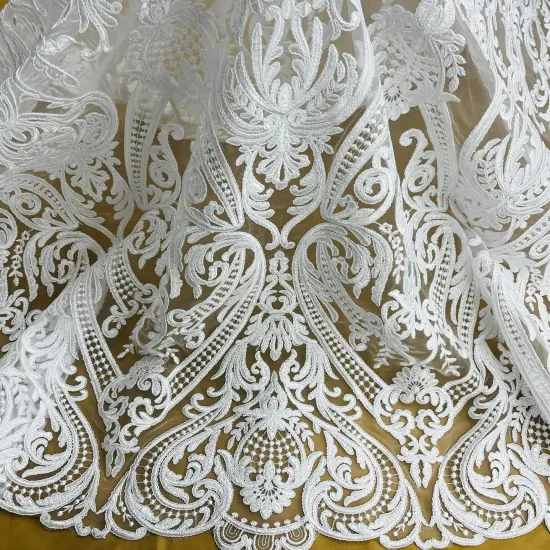 1 Yard Corded Bridal Lace Fabric, Embroidered on 100% Polyester Net Mesh, 52" Width,Elegant Fabrication for Gowns & D&eacute;cor Gold {3}