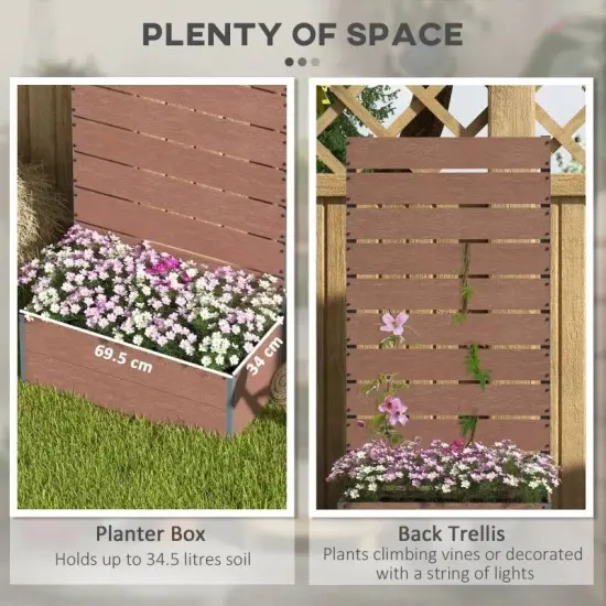 Outdoor Raised Bed Planter with Slatted Fence Trellis in Wood Finish Brown {4}