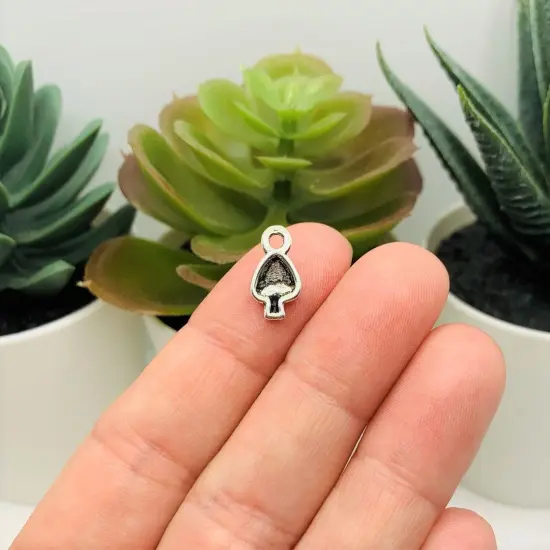 Small Silver Mushroom Charm, 3x8mm {3}