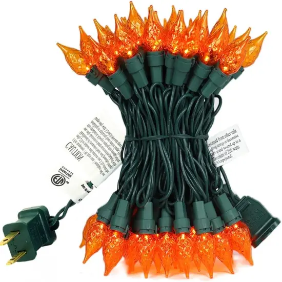 70 LED C5 Diamond-Cut Glass Bulbs, Orange Halloween Lights Outdoor {1}