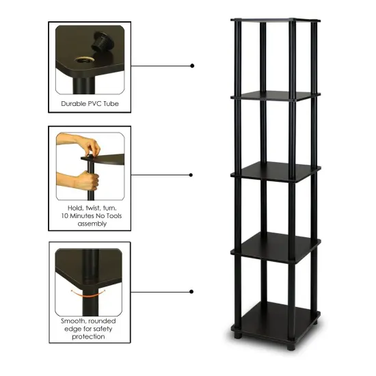 Space-Saving Espresso Black 5-Tier Corner Display Shelf Bookcase for Bathroom and Kitchen Use {2}
