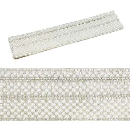 Wrapables 3 Yards Self Adhesive Pearl and Crystal Rhinestone Ribbons, Tape Strips Trim for DIY Crafts Wedding Party Decoration (Set of 3) {1}