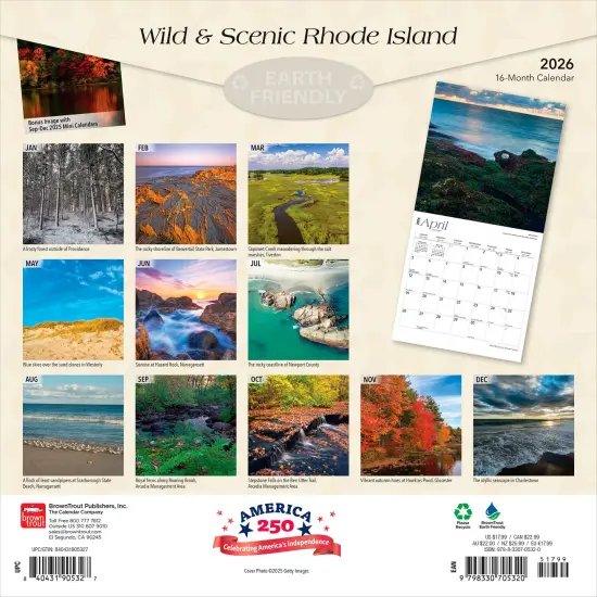 Rhode Island Wild & Scenic | 2026 12 x 24 Inch (Hanging) Monthly Square Wall Calendar | Plastic-Free {2}