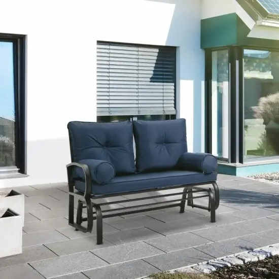 Steel Porch Glider Chair Loveseat with Cushions and Smooth Rocking Motion Navy-Blue {2}