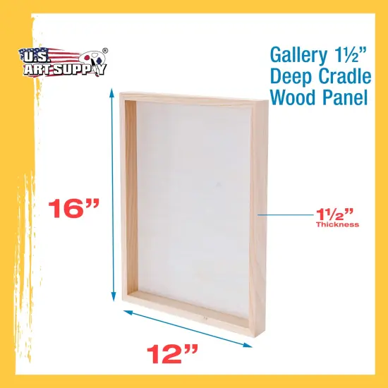 Unfinished Cradled Wood Panels for Painting, 2 Pack of 12x16 inch - Gallery Birch Wooden Canvas Boards 1-1/2" Deep - Mixed-Media Craft, Acrylic, Oil, Encaustic, Paint Pouring {3}