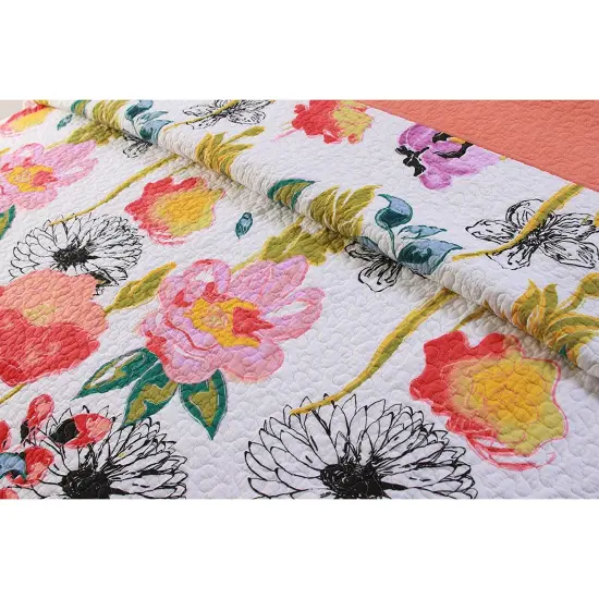 3-Piece Multi-Color Machine Washable Cotton Quilt Set Floral Pattern and Two Pillow Shams {2}
