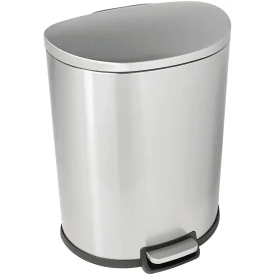 Silver Stainless Steel 13-Gallon Step-On Trash Can with Soft Close Lid and Removable Liner {3}