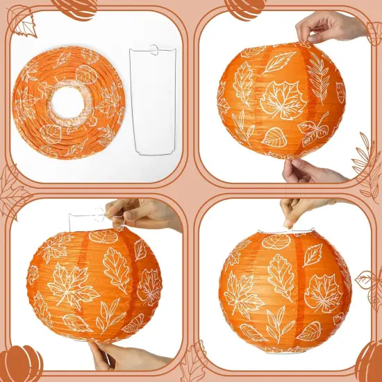 16 Pcs Fall Paper Lanterns - Pumpkin and Maple Leaf {5}