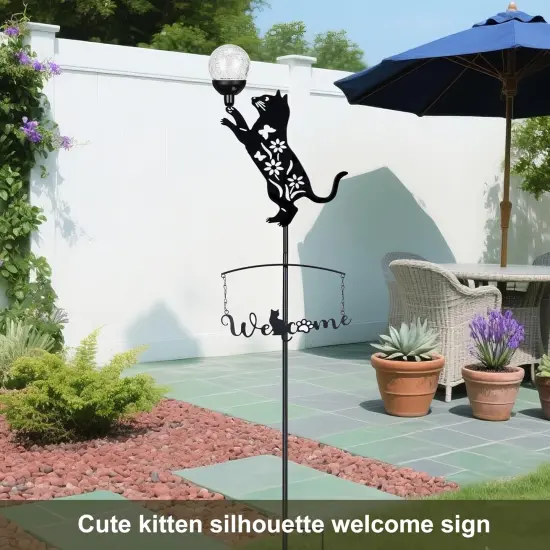Cat Solar Lights Outdoor Garden,40&rdquo; Silhouette Black Cat {2}