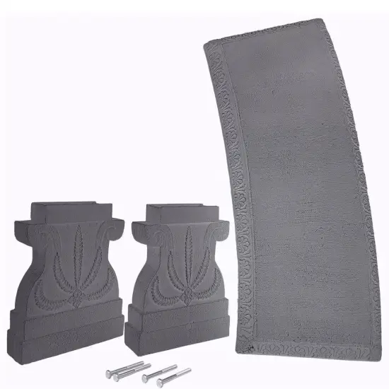 Fiber Clay Resin Outdoor Bench with Flower Engraved Design Perfect for Deck or Patio Garden Grey {5}