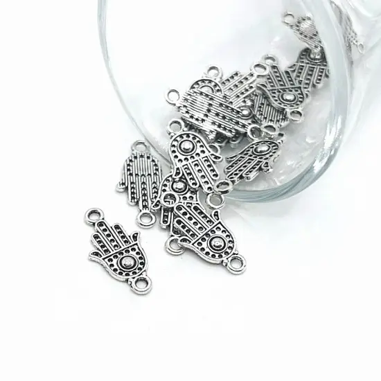 Small Silver Hamsa Hand Connector Charms, 20x10mm {1}
