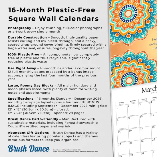 Enlightened Rumi | 2026 12 x 24 Inch (Hanging) Monthly Square Wall Calendar | Plastic-Free {6}