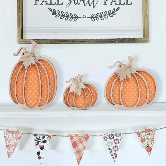 Fall Decor-Wooden Autumn Pumpkin Fall Decorations for Home Shelf Mantel Table Decor Pumpkins of Three Sizes Fall Season {4}