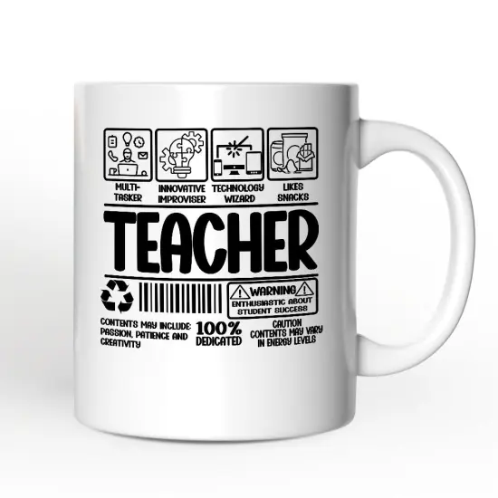Teacher Label Mug, Funny Barcode for Dedicated Educators Gift {1}