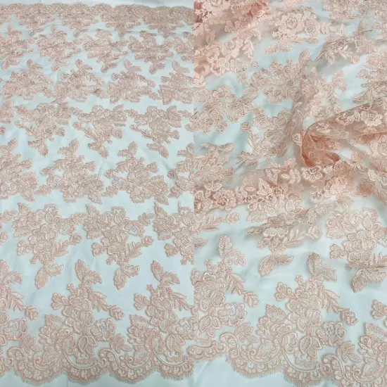1 Yard Corded Bridal Lace Fabric Embroidered Elegant Mesh Dress 51" Width Silver {5}
