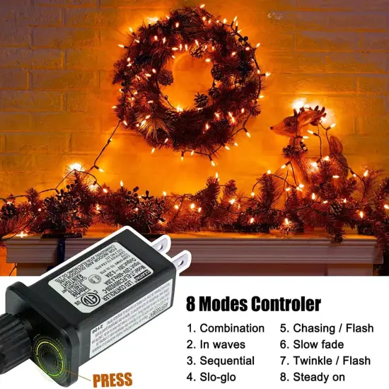 Orange LED Halloween String Lights - 39 Ft, 100 LED, with 8 Modes {3}