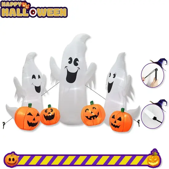 7FT Length Halloween Inflatable Ghosts and Pumpkins, 3 Ghosts Inflatables with Led Lights {2}