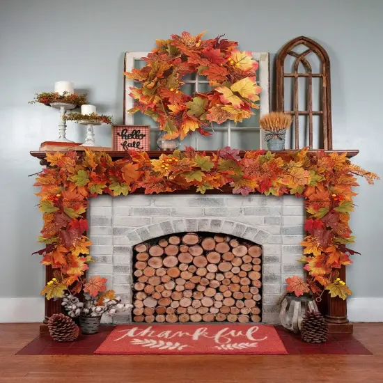 2 Pack Fall Garland Maple Leaves Outdoor 5.8Ft/Pieces Fall Hanging {5}