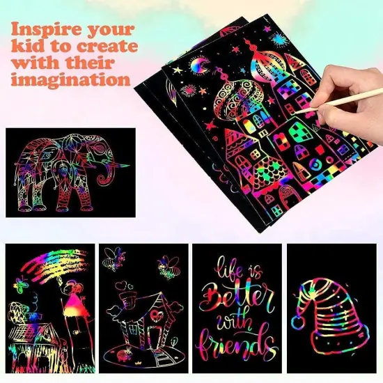 60 Pcs Rainbow Scratch Art Paper for Kids {3}