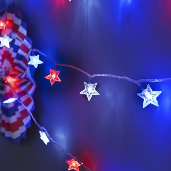 Red White Blue Solar Lights, 4th of July Decor Star String Lights 100LED Garden Solar Lights 51FT Waterproof 8 Modes for Outdoor Garden 4th of July Independence Day Memorial Day Decor {4}