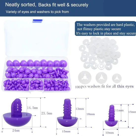 200Pcs Safety Eyes and Secure Washers for Amigurumi Crochet 10/15/24mm {2}