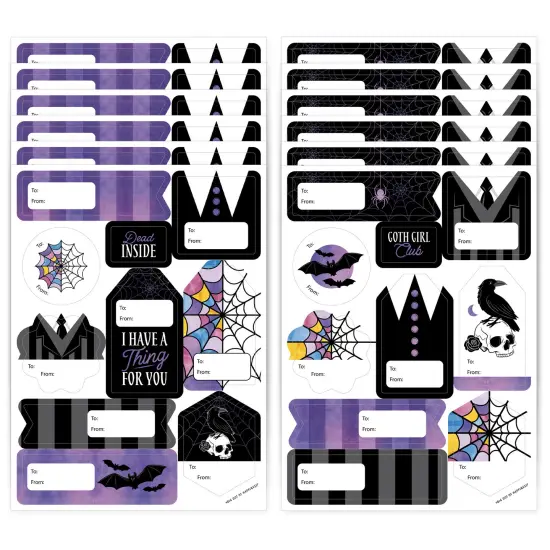 Big Dot of Happiness Goth Girl Assorted Halloween or Gothic Birthday Party Gift Tag Labels, To and From Stickers - 12 Sheets - 120 Stickers {1}