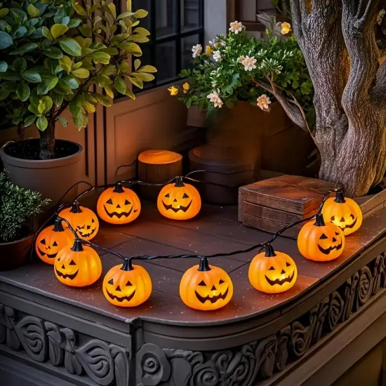 Ghost Faced Pumpkin with 10 Lights {4}