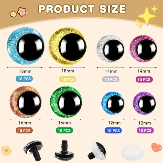 160PCS Large Safety Eyes for Amigurumi 3D Glitter (12-18mm) {2}