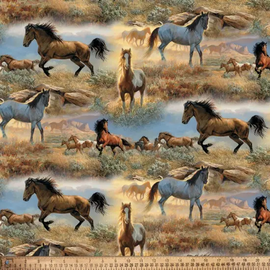 Horses on the Prairie Cotton Fabric | By The Yard | Sewing and Crafting | 44 inches wide {2}