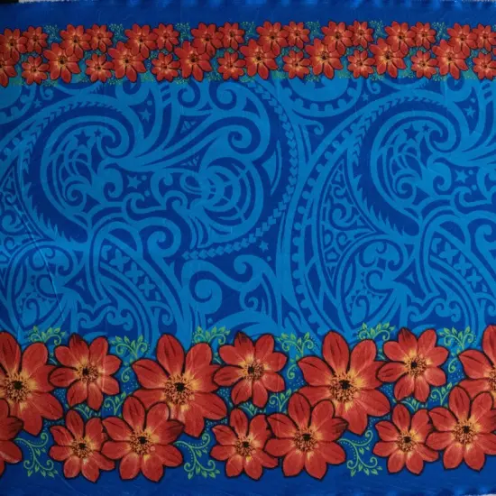 1 Yard Traditional Polynesian Tattoo Daisy Double Border Peachskin Polyester Fabric 44/45 Inch Width Red {5}