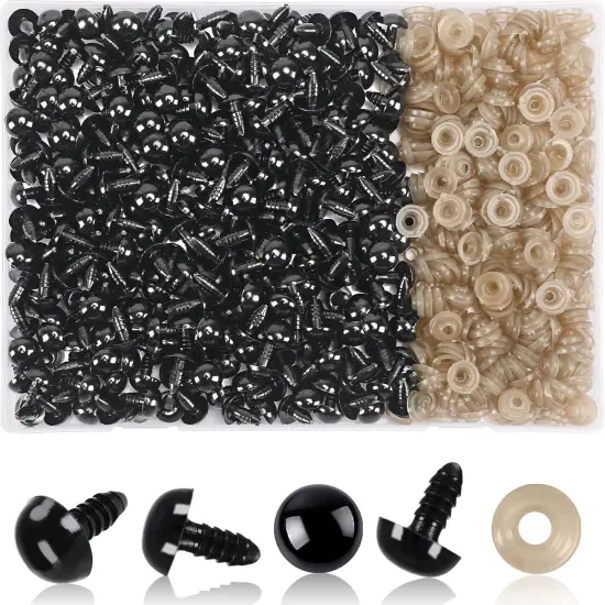 600 Pieces 12MM Safety Eyes with Washers Black Plastic Safety Eyes {1}