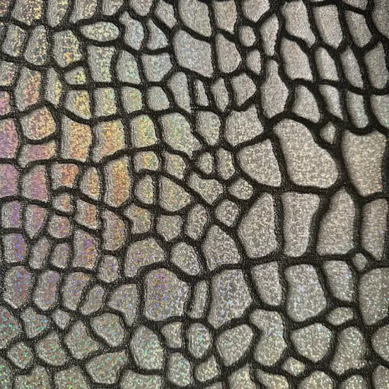 1 Yard Giraffe Stretch Velvet Hologram Fabric 60 Inches Width Black Silver {1}